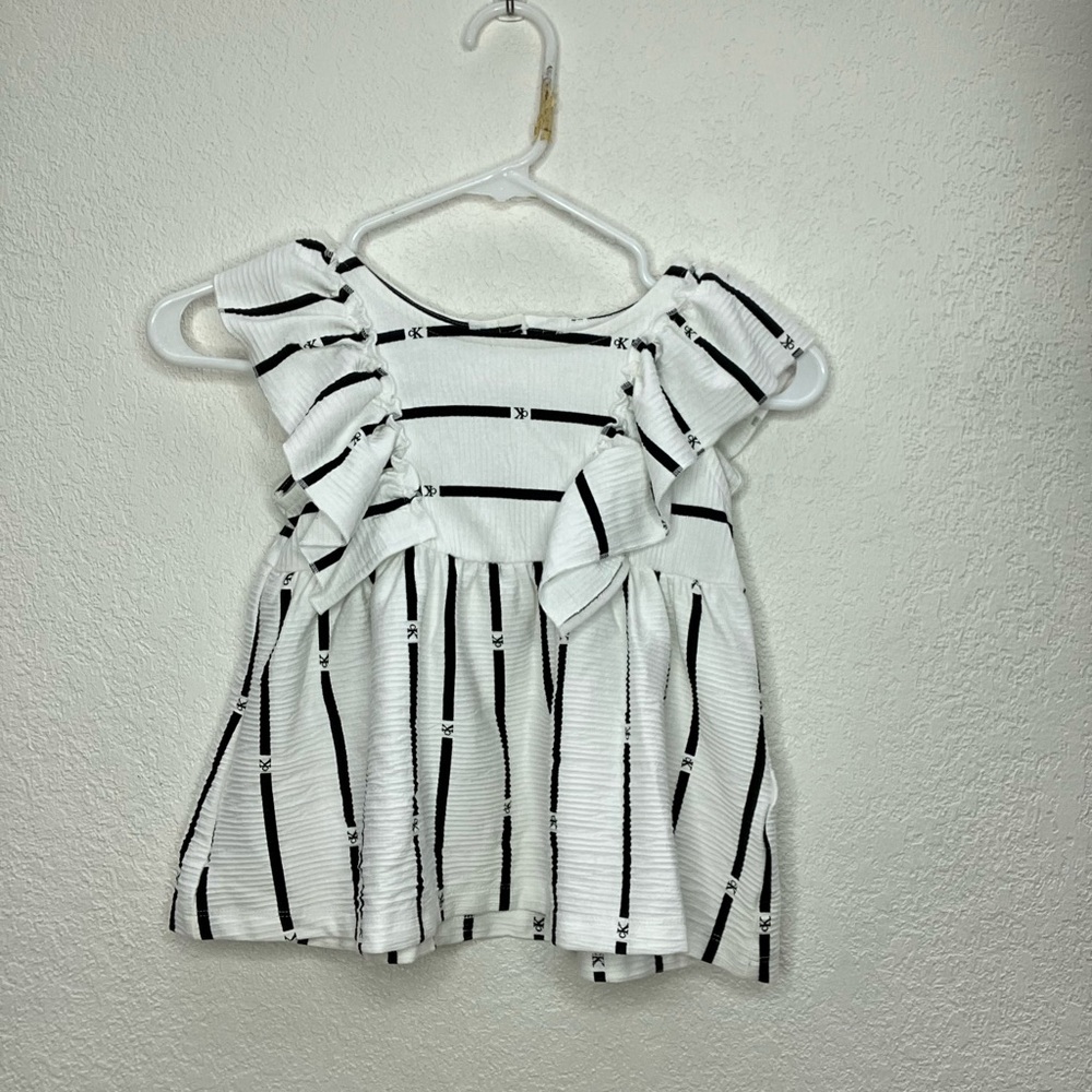 Calvin Klein Collection White and Black Striped Kids Tee